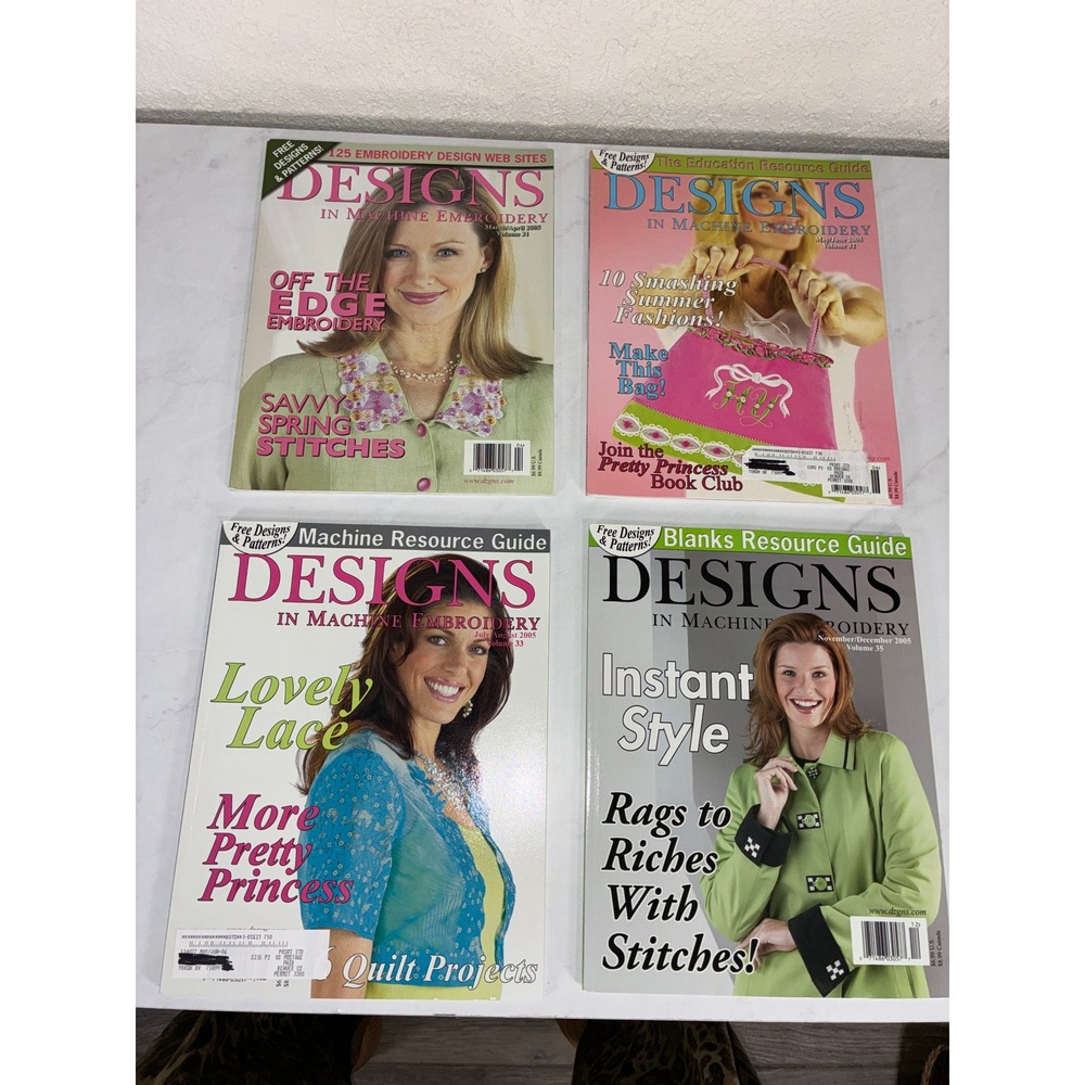 Designs in Machine Embroidery Magazine 2005 Lot of 4 (Volumes 31, 32, 33 & 35)